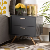 Baxton Studio LV19ST1924-Dark Grey-NS Kelson Modern and Contemporary Dark Grey and Gold Finished Wood 2-Drawer Nightstandh